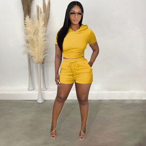 Nuevo diseño de moda para mujer, conjunto informal de verano, transpirable, sólido, logotipo personalizado, conjunto doble femenino, conjunto de 2 piezas - Product Image 5