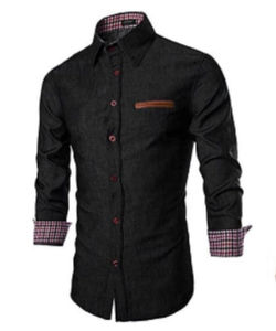 Chemise en jean à manches longues pour homme, coupe ajustée, boutonnée, décontractée, chemise habillée en jean pour homme - Product Image 4