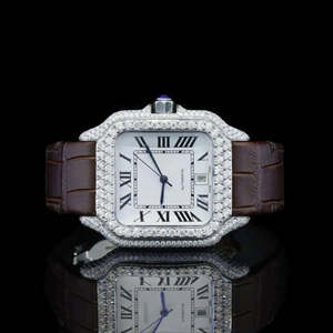 Montre mécanique automatique de luxe carrée Shanghai avec lunette sertie de diamants, verre saphir, cadran blanc, chiffres romains, 20 mm, entièrement sertie de diamants - Product Image 5