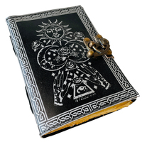 Illustration astronomique faite à la main du soleil la lune les étoiles la Rose Wiccan Antique carnet de notes en cuir véritable journal intime
