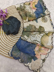 Suave Chinnon tela de seda diseñador Sari estampado floral y trabajo Mukaish con blusa de contraste Butti & Aarco en la frontera Sari indio - Product Image 2