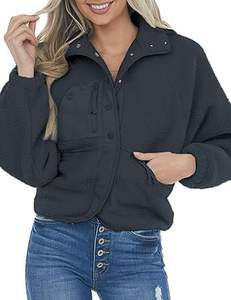 Veste d'hiver en fausse fourrure pour femmes fermeture à glissière décontracté revers manches longues respirant solide motif manteaux méthode de tissage non tissé - Product Image 6