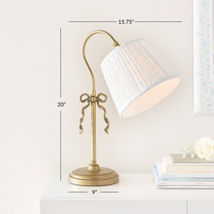 <b>Vintage</b> Gold Bow Task <b>Lamp</b> with Eyelet Pleated Shade Adjustable <b>Desk</b> Light for Study, Bedside, or Vanity - Product Image 6