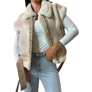 Gilets d'hiver pour femmes, mode féminine, 100% laine de mouton de qualité supérieure, gilet en fourrure, col en fourrure, veste en cuir véritable, vente en gros - Product Image 1