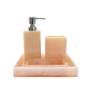 Ensemble de salle de bain en résine 5 pièces : porte-savon, porte-brosse à dents, distributeur de savon, plateau – Facile à nettoyer, étanche, écologique, moderne – MN EXPORTS - Product Image 2