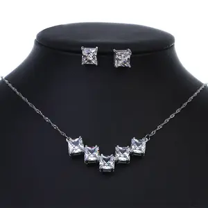 wholesale simple design necklace earring cz crystal bridesmaid jewelry set for wedding