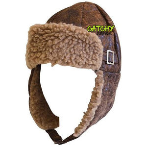 Casquette de pilote aviateur avec boucle frontale et fausse fourrure, accessoire de costume - Product Image 3