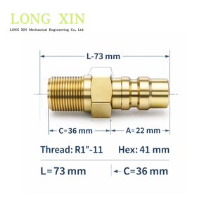 ข้อต่อเร็วแบบเกลียวตัวผู้ LONGXIN ทองเหลือง BSPT R1inch-11 หัวหกเหลี่ยม 41 มม. ยาว 73 มม. พร้อมซีลปิดผนึก สำหรับระบบไฮดรอลิก/ลม รุ่น JTSP-100PM - Product Image 3
