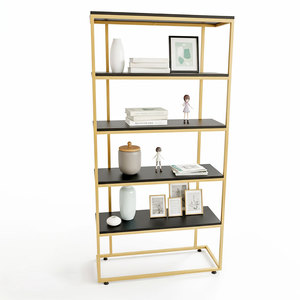 Étagère à 5 niveaux en fer avec cadre en bois de caoutchouc KS68131 pour salon - Product Image 1