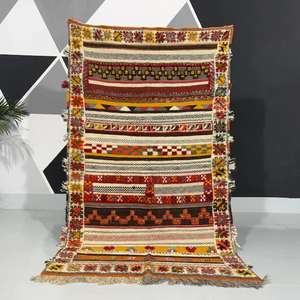 พรมโมร็อกโกแท้ ทำมือจากขนสัตว์ ลายเบอร์เบอร์แบบดั้งเดิม สไตล์วินเทจและโมเดิร์น สำหรับตกแต่งบ้าน - Product Image 1