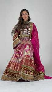 Afghani Womens Linen Satin Vintage Handmade Sequined Beading Ruffles Casual Dress <b>Animal</b> <b>Pattern</b> Embroidery Button Detail - Product Image 3