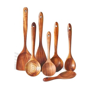 Ensemble de spatules en bois 7pcs ustensile de cuisine mangue naturelle ensemble de 2 serveurs de salade en bois ensemble de 2 KETCHENWAR UNIQUE FAIT À LA MAIN - Product Image 1
