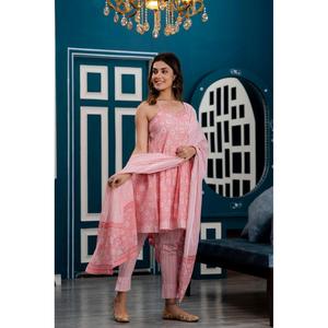 Vestido pakistaní kurta con estampado floral rosa para mujer, con pantalones y dupatta, para fiestas, salwar kameez indio - Product Image 3