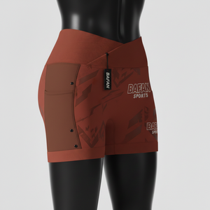 Shorts de mujer de algodón premium con elastano, color granate, con pedrería dorada y logotipo personalizado por transferencia térmica. - Product Image 4