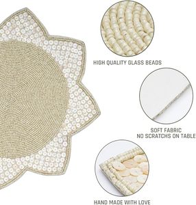 Modern Elegant Ivory Glass <b>Beaded</b> Floral <b>Placemat</b> for Luxury Farmhouse Living Room for Easter Wedding Party - Product Image 3