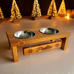 Pati in legno naturale nome personalizzato inciso cibo e acqua ciotola CPT5011-45