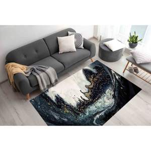 Tapis en marbre noir et or : Tapis d'appoint de luxe, lavable en machine, tapis fin non tissé - Product Image 1