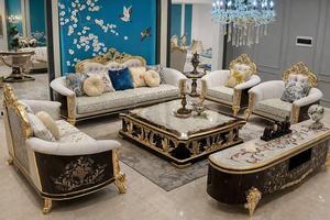 Juego de Sala de Estar Princess Square, Muebles de Madera Tallados a Mano de Lujo, Personalizados, Juego de Sofás Dorados con Acabado Real - Product Image 5