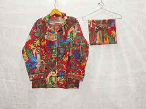 Femmes élégant Sexy rouge coton bio pyjama ensemble col en v nuit costume doux respirant imprimés floraux cordon fermeture vêtements de nuit - Product Image 3