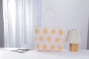 Sac en crochet 100% coton fait main avec motif exquis, sac tissé ajouré, sac à main tricoté pour femmes - Product Image 6