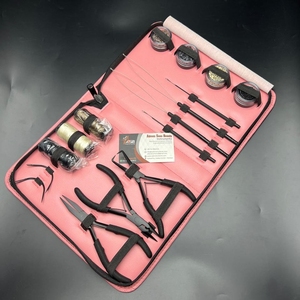 Alicates para extensiones de cabello de acero inoxidable de grado superior, Kit de herramientas con logotipo personalizado negro mate con caja rosa de hilo de cuentas - Product Image 6