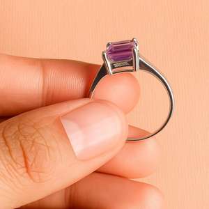 Bague de fiançailles et de mariage en argent sterling 925 plaqué rhodium avec améthyste taille émeraude, romantique, pour femme, par Rhaya Jewels - Product Image 3