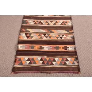 2.9x10.8 ft Rug, Turkish Kilim Rug, Vintage <b>Brown</b> <b>Wool</b> Paisley Rug - Product Image 5