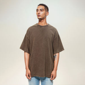 เสื้อยืดผ้าดิบพิมพ์ลาย100% สำหรับผู้ชายเสื้อยืดซักกรดสไตล์วินเทจสำหรับผู้ชายทรงโอเวอร์ไซส์ออกแบบได้ตามต้องการ - Product Image 2