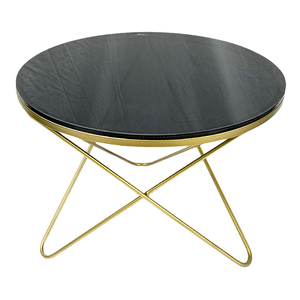Modern <b>Round</b> Living Room <b>Table</b> with Glass Top & <b>Gold</b>-Bronze Legs 60x60cm Durable Metal Construction TT68127 - Product Image 1