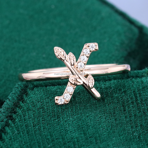 Solid Rose Gold "X" <b>Initial</b> <b>Ring</b> Pave Diamond Jewelry Handmade a to Z Minimalist Letters <b>Ring</b> Diamond Jewelry "X" Letter <b>Ring</b> - Product Image 1