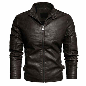 Chaqueta de Cuero para Hombre al por Mayor, Diseño Clásico de Motociclista, Cuero Genuino Suave, Cuello Alto, Forro Interior Cálido - Product Image 4