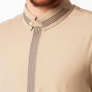 Thobe pour homme élégant brodé, vêtement islamique de luxe, coupe régulière, décontracté, manches longues, à capuche, longueur cheville, coton respirant - Product Image 6