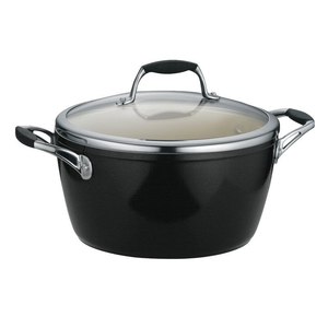 Olla de sopa con revestimiento negro con clase, cazuela de aluminio antiadherente, forma redonda, perfecta para regalar con tapa de vidrio, Mesa - Product Image 1