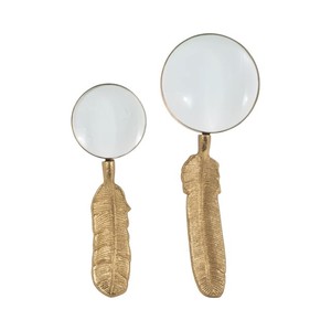 Juego de 2 lupas de mano con mango de plumas doradas, lupa de lectura, accesorio decorativo para escritorio de oficina, regalo de lujo para el hogar y estudio - Product Image 4