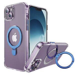 เคสกันกระแทกใสสำหรับ iPhone 15 ขนาด 6.1 นิ้ว พร้อมขาตั้งแม่เหล็ก สีฟ้า - Product Image 1