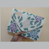Tas Selempang Bordir Manik-Manik Buatan Tangan Trendi untuk Wanita, Vintage Bohemian Tahan Air, Kancing, Pesta, Kasual