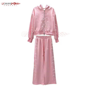 Rhinestone Embellished Women <b>Tracksuit</b> With Full Front Zip And Modern Slim Fit Premium Women Rhinestone <b>Tracksuit</b> - Product Image 1