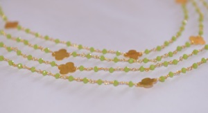 Gold Plated Peridot Flower Charms <b>Rosary</b> Chain 3mm Glass Beads Wire Wrapped Beaded Chain for DIY Jewelry Making Necklace - Product Image 2