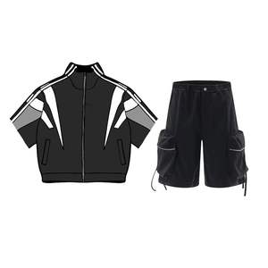 Conjunto de chándales cortavientos para hombre, chaqueta cortavientos de bloque de Color personalizado y pantalones cortos, conjunto de prendas de vestir, cortavientos - Product Image 1