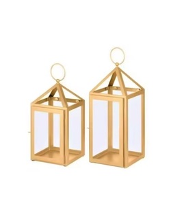 Linternas metálicas de acero inoxidable chapadas en oro decorativas de Ramadán con diseño martillado Top 3 linternas de piso - Product Image 1