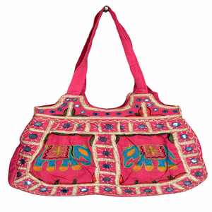 Ethnic Patchwork 100% Cotton Tote Bag with <b>Mirror</b> Work and Hand Embroidered Elephant Motifs Conifer Brand Daily Use - Product Image 1