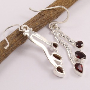 Garnet Gemstone <b>Earrings</b> 925 Solid Sterling Silver Round Garnet <b>Earrings</b> for Women Girls, <b>Dangle</b> <b>Earrings</b> Silver, Silver - Product Image 2