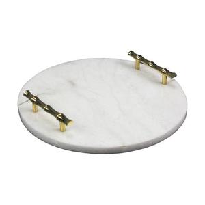 Bandeja decorativa de mesa para servir té o café con acabado de madera natural y Marco de metal con acabado en polvo mate - Product Image 3
