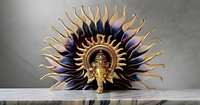Antique Ganpati Statue Sculpture Accueil Décoration Murale Ganesh Sculpture Ganesha Tenture Solaire Visage Métal Traditionnel Indien Moderne