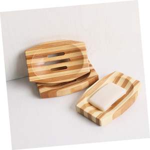 1 Set 2pcs Porte-savon en bambou Plateaux en bois faits maison Porte-savon Plats avec drainage Douche en bambou - Product Image 3