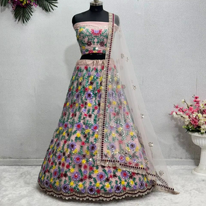 NUDAL WEAR LOURD DOUX NET RÉEL MIROIR TRAVAIL LEHENGAS CHOLI AVEC DUPATTA - Product Image 1