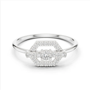 แหวนหมั้นเพชรสีขาวทอง14K ที่ทันสมัยมีการออกแบบกลมหรูหราพร้อมผิวประกายระยิบระยับหรูหราจากอินเดีย - Product Image 5