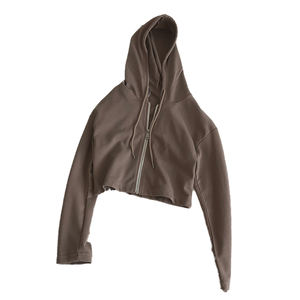 Chaqueta con Capucha para Mujer, Cómoda, Elástica, de Algodón Suave, Lisa, Holgada, para Entrenamiento, Correr, con Cierre, Técnica de Lavado Ácido, ODM, Abrigo de Invierno - Product Image 4