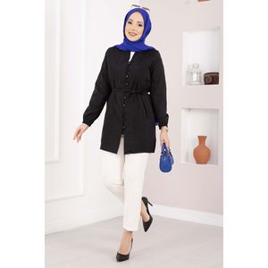 Top de Satén con Detalle Acanalado y Cordones para Mujer, Estilo Vintage, Largo o Corto, para Otoño y Primavera, Disponible en Talla XL - Negro - Product Image 2