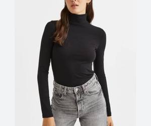 Camisetas de Cuello Alto para Mujer, Ecológicas, Transpirables, Casuales, de Manga Larga, Color Sólido, con Tejido de Punto Teñido, para Primavera - Product Image 6